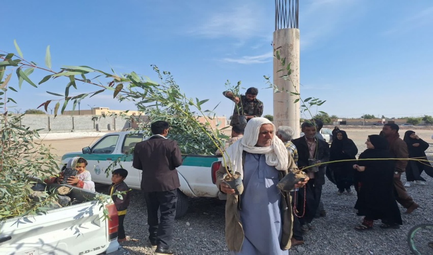 توزیع رایگان نهال در مصلای شهرستان رودبارجنوب 