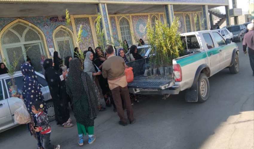 توزیع نهال رایگان در بین مادران و بانوان شرکت کننده در نماز جمعه قلعه گنج